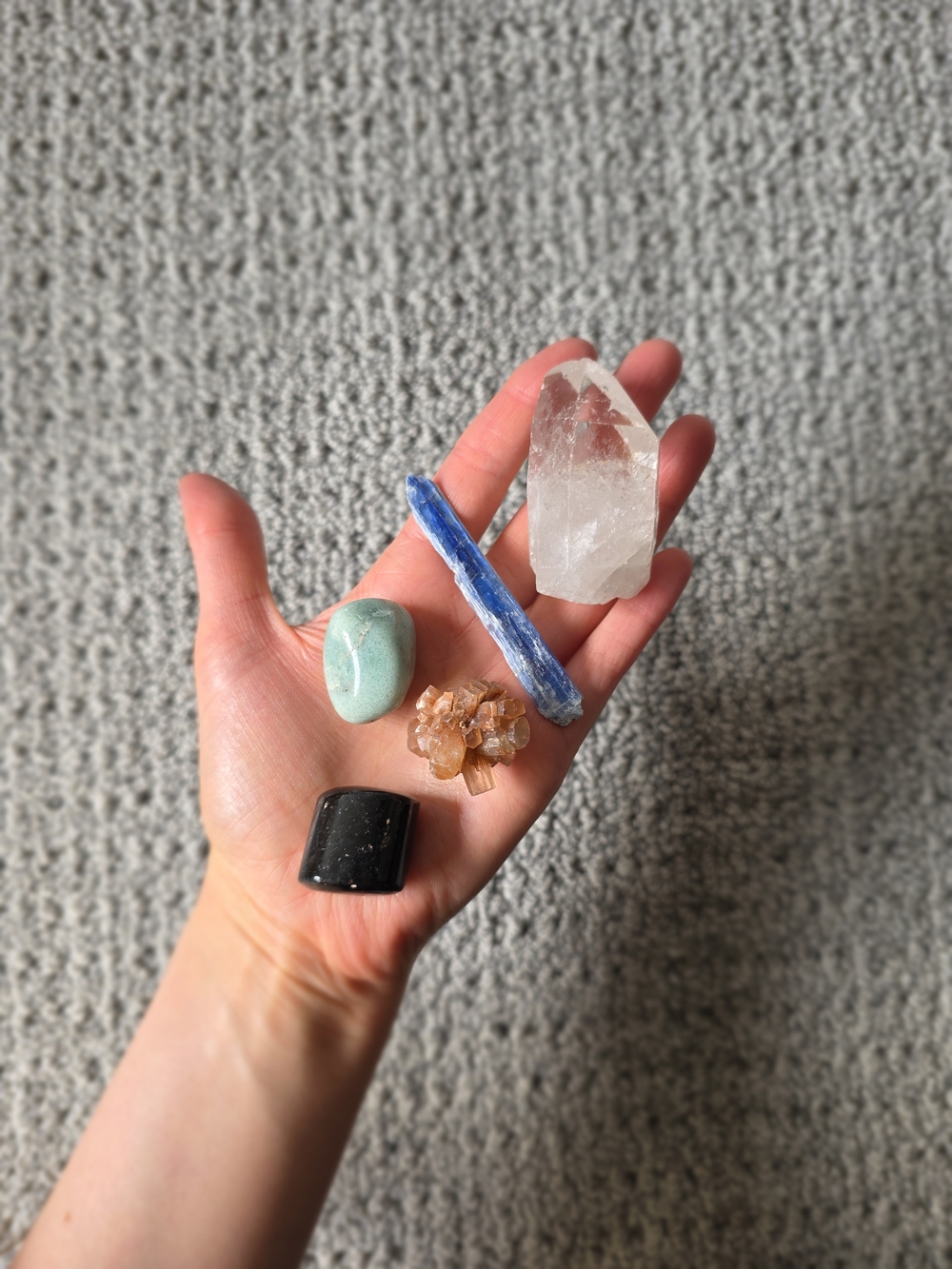 Mixed Crystal Palm Set with Clear Quartz & Kyanite